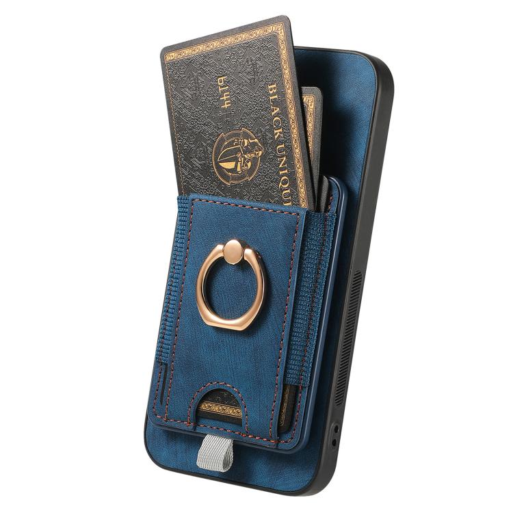 Funda de Cuero para Huawei Nova 13 con Tarjetero Magnético Divisible Retro (Azul)