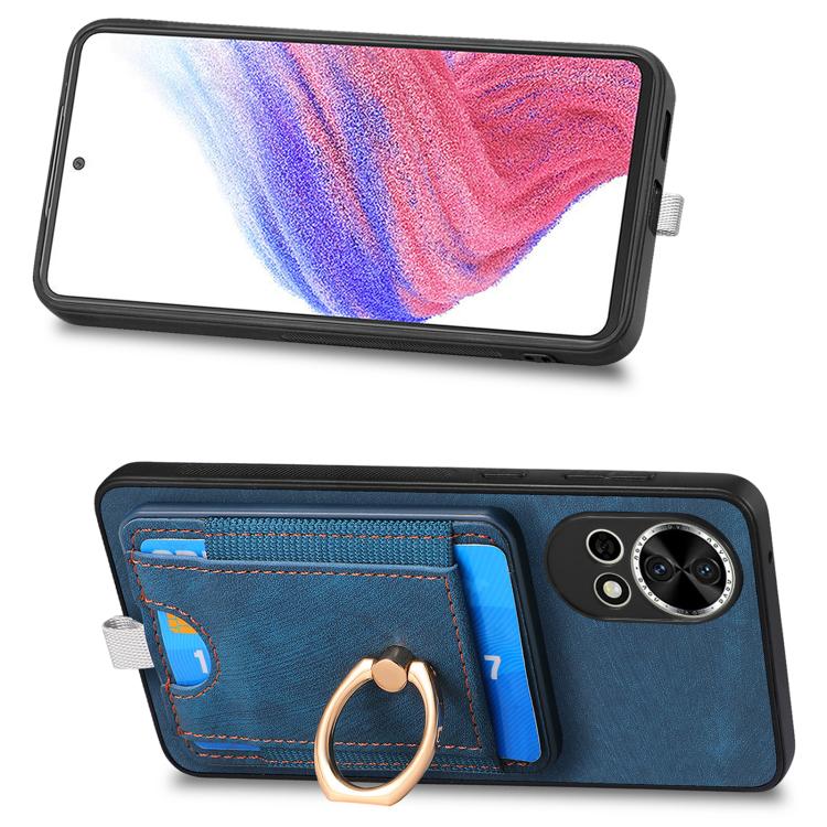 Funda de Cuero para Huawei Nova 13 con Tarjetero Magnético Divisible Retro (Azul)