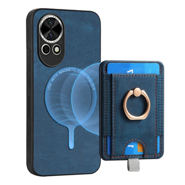 Funda de Cuero para Huawei Nova 13 con Tarjetero Magnético Divisible Retro (Azul)