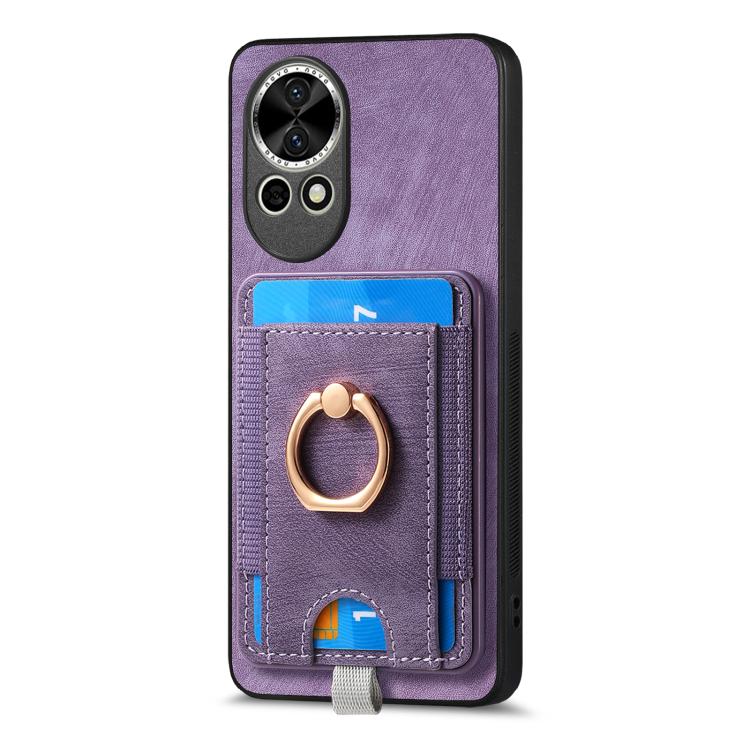 Funda de Cuero para Huawei Nova 13 con Tarjetero Magnético Divisible Retro (Morado)