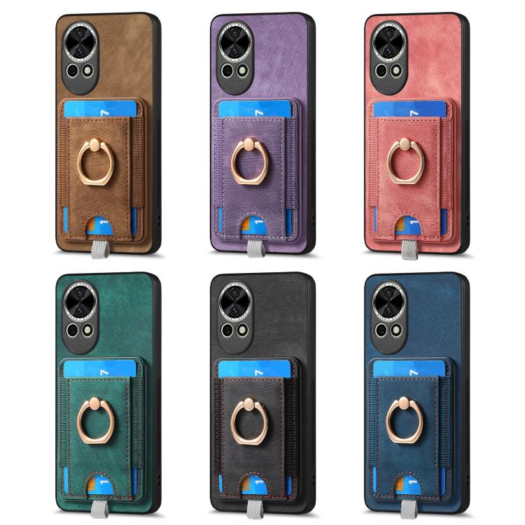 Funda de Cuero para Huawei Nova 13 con Tarjetero Magnético Divisible Retro (Verde)