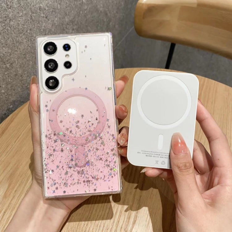 Funda híbrida de TPU transparente con purpurina MagSafe para Samsung Galaxy S25 Ultra 5G (rosa)