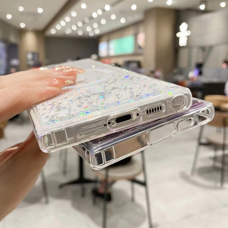 Funda híbrida de TPU transparente con purpurina y MagSafe para Samsung Galaxy S25 Ultra 5G (morada)