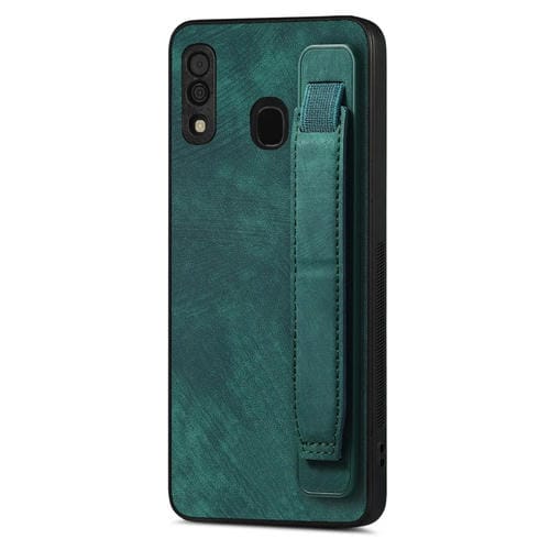 Funda de teléfono Samsung Galaxy A30 con soporte de pulsera retro (Verde)