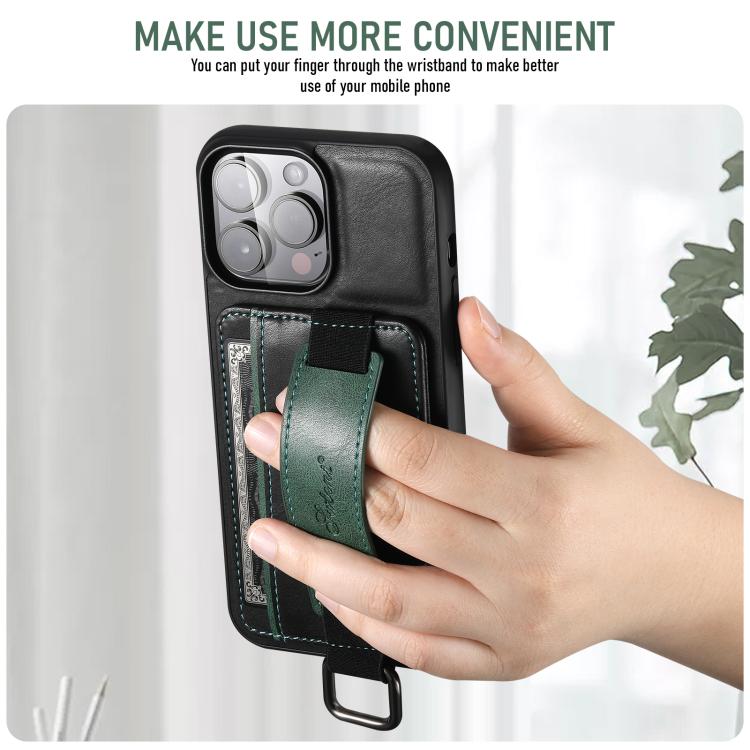 Funda para Teléfono Suteni H13 con Correa para Muñeca y Tarjetero para iPhone 16E (Negra)