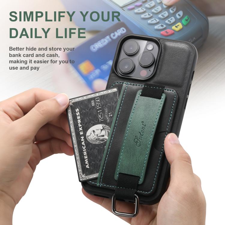 Funda para Teléfono Suteni H13 con Correa para Muñeca y Tarjetero para iPhone 16E (Negra)