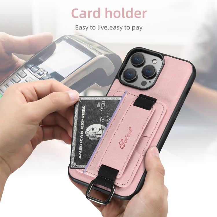 Funda para iPhone 16E Suteni H13 con Correa de Muñeca de Cuero de Lichi (Rosa)