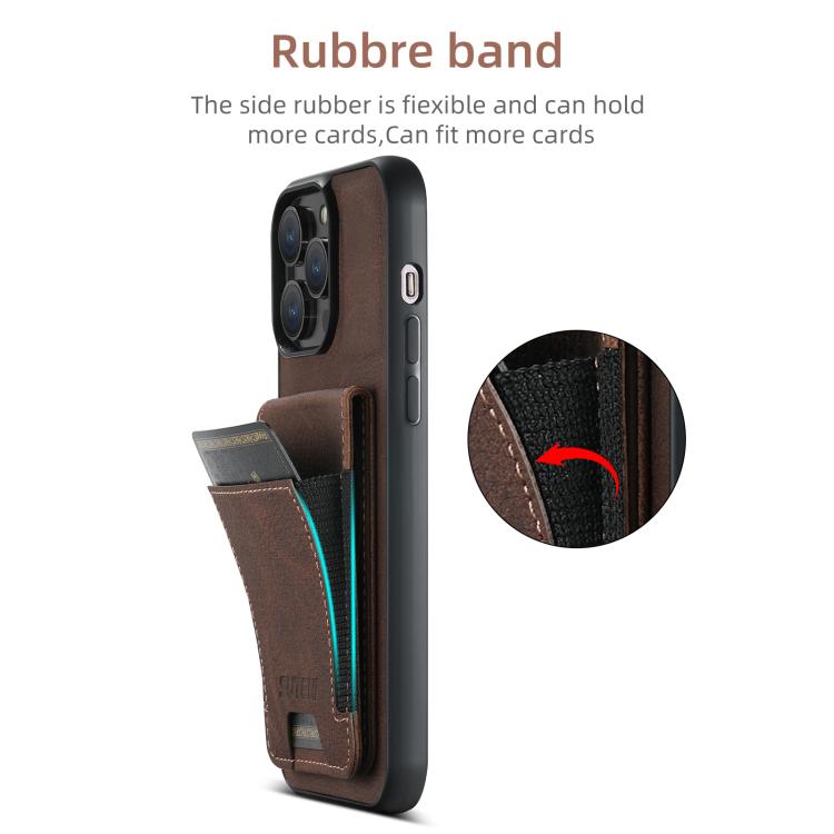 Funda para iPhone 16E Suteni H03 Piel de Lichi TaRJetero y Atril (Marrón)