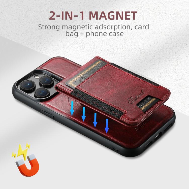 Funda para Teléfono Suteni H17 Oil Eax con Billetera Desmontable Magsafe para iPhone 16E (Rojo)