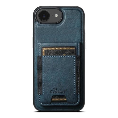 Funda de Cuero Desmontable Suteni H17 Oil Eax con Tapa Magnética para iPhone 16E (Azul)