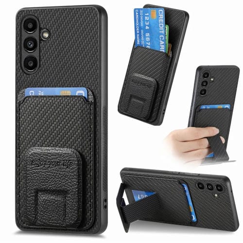 Funda para Teléfono Samsung Galaxy A13 5G con Soporte Plegable y Bolsa para Tarjetas de Fibra de Carbono (Negro)
