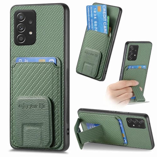Funda para Teléfono Samsung Galaxy A73 5G con Soporte Plegable y Bolsa para Tarjetas de Fibra de Carbono (Verde)