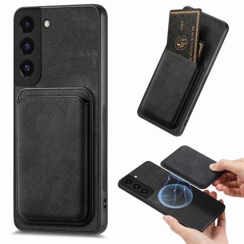 Funda de Teléfono Samsung Galaxy S22+ 5G Magnética con Bolsa de Tarjeta de Cuero Retro (Negro)