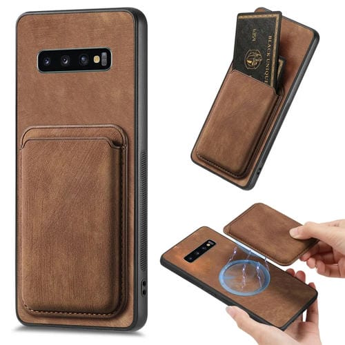 Funda para Samsung Galaxy S10 + Bolsa de Tarjeta Magnética de Cuero Retro (Marrón)