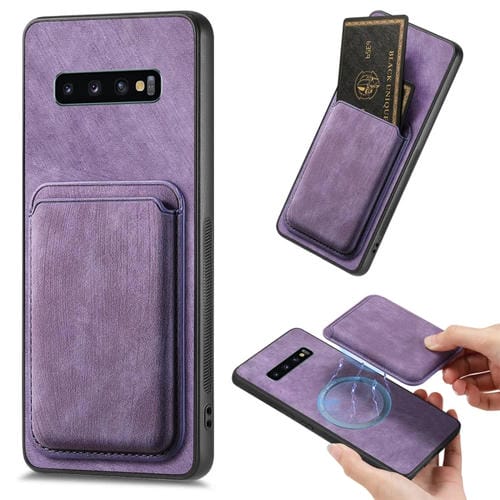 Funda para Samsung Galaxy S10 + Bolsa de Tarjeta Magnética de Cuero Retro (Púrpura)