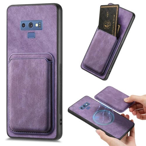 Funda de Teléfono Samsung Galaxy Note9 Magnética con Bolso de Tarjeta de Cuero Retro (Púrpura)