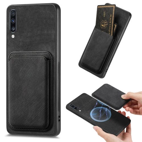 Funda de Teléfono Samsung Galaxy A70 / A70S Magnética con Bolsa de Tarjeta Cuero Retro (Negro)