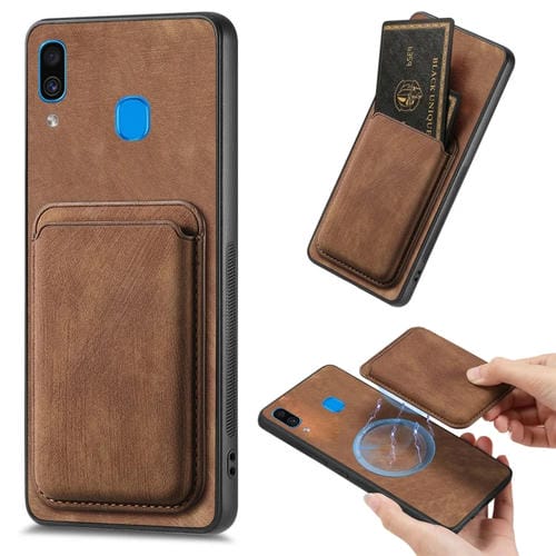 Funda de teléfono Samsung Galaxy A30 A20 M10S magnética con bolsa de tarjeta cuero retro (Marrón)