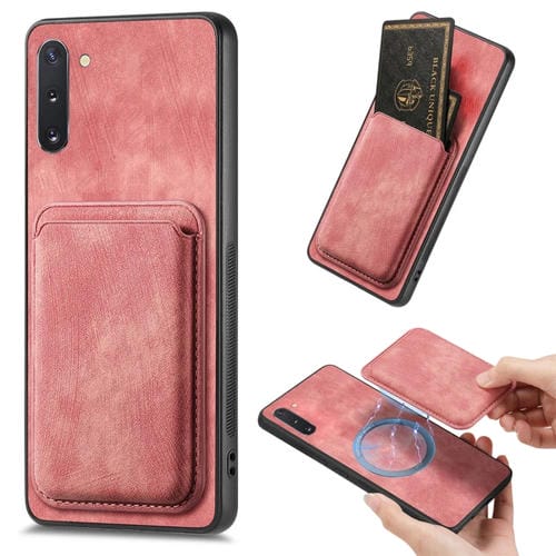 Funda de Teléfono Samsung Galaxy Note10 Magnética con Bolso de Tarjeta Cuero Retro (Rosa)