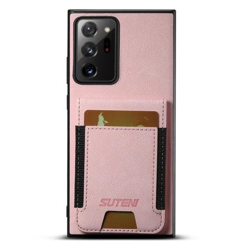 Funda para teléfono Samsung Galaxy Note20 5G Suteni H03 con soporte para tarjeta y cuero Litchi (Rosa)