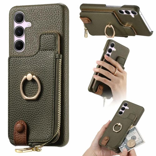 Funda para Samsung Galaxy A55 5G Litchi Leather Oil Edge Ring Zipper Wallet Back (Verde)