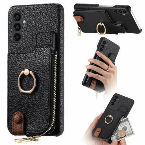 Funda para Samsung Galaxy A34 Litchi Leather Oil Edge Ring Zipper Wallet Back (Negro)