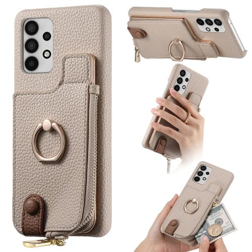 Funda para Samsung Galaxy A32 4G Litchi Leather Oil Edge Ring Zipper Wallet Back (Blanco)