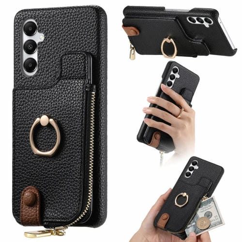 Funda para Teléfono Samsung Galaxy A05S Litchi Leather Oil Edge Ring Zipper Wallet (Negro)