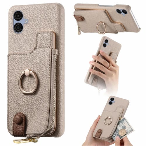 Funda Trasera Samsung Galaxy A04E con Billetera, Cremallera y Anillo de Cuero Litchi (Blanco)