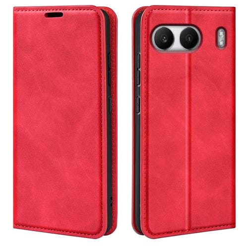 Funda de Cuero con Ventosa Magnética para OnePlus Nord 4 Retro-Skin (Roja)