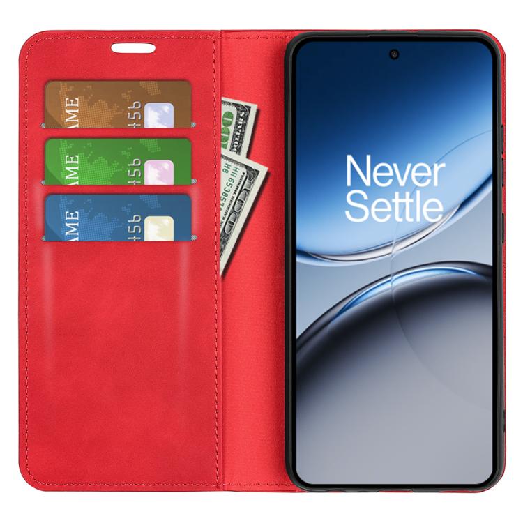 Funda de Cuero con Ventosa Magnética para OnePlus Nord 4 Retro-Skin (Roja)