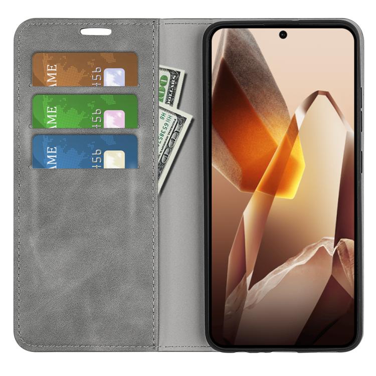 Funda de Cuero con Ventosa Magnética para OnePlus 13 Retro-Skin (Gris)