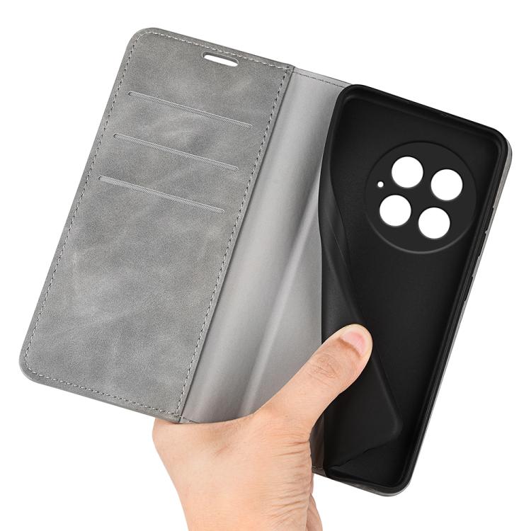 Funda de Cuero con Ventosa Magnética para OnePlus 13 Retro-Skin (Gris)