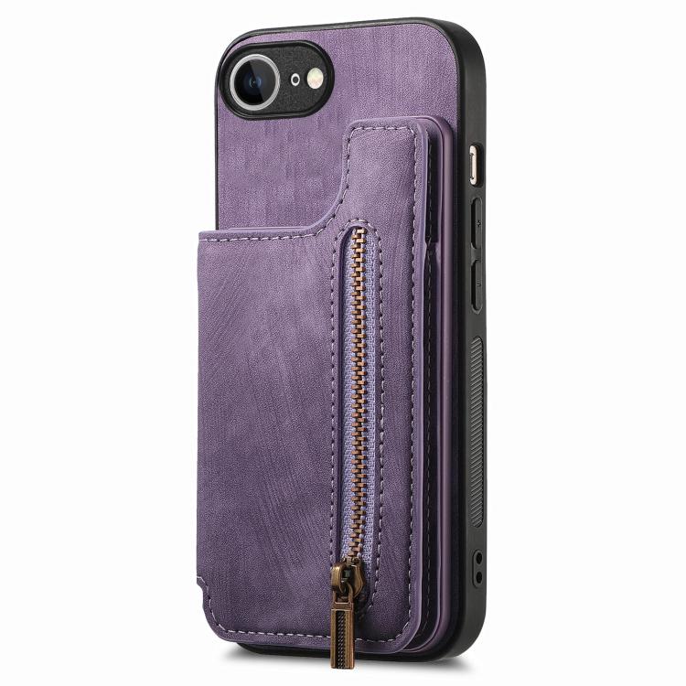 Funda de Cuero Retro con Cremallera para iPhone 16E (Morado)