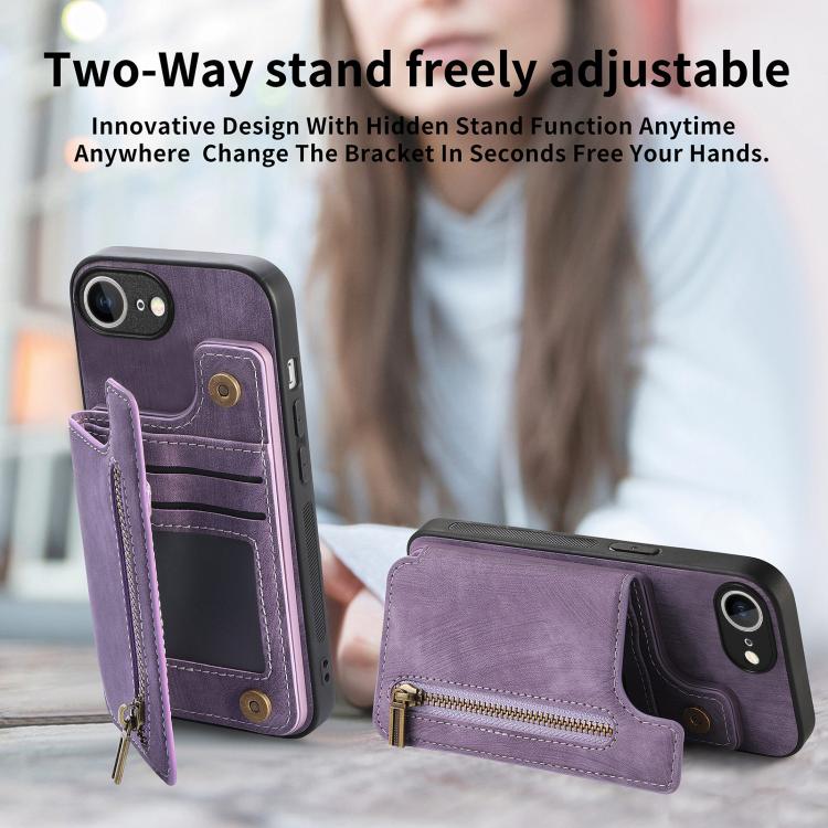 Funda de Cuero Retro con Cremallera para iPhone 16E (Morado)