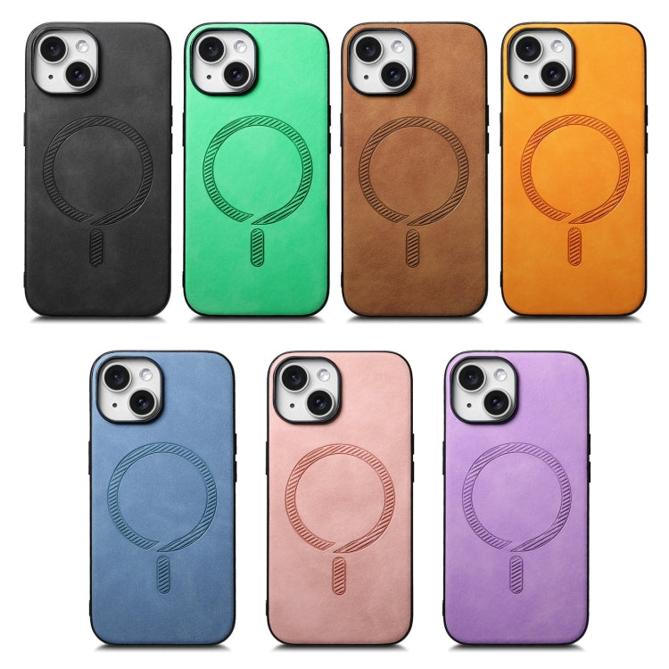 Funda para iPhone 16E con Tapa Trasera de PU Magsafe Color Sólido Retro (Morado)