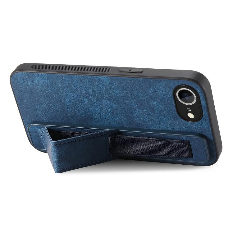 Funda de Cuero para iPhone 16E con Parte Trasera y Soporte para Pulsera (Azul)