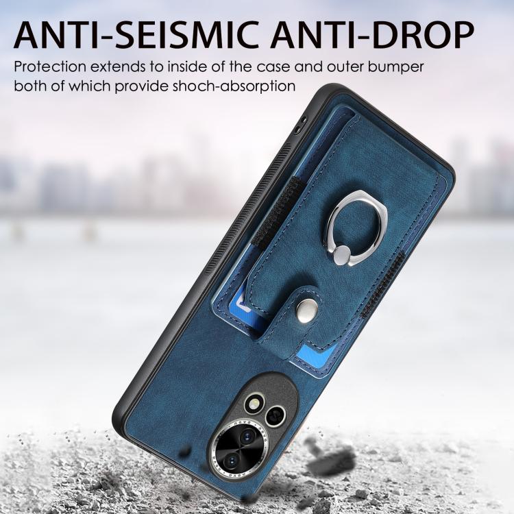 Funda para Teléfono Huawei Nova 13 Pro con Tarjetero y Anillo Tacto de Piel (Azul)