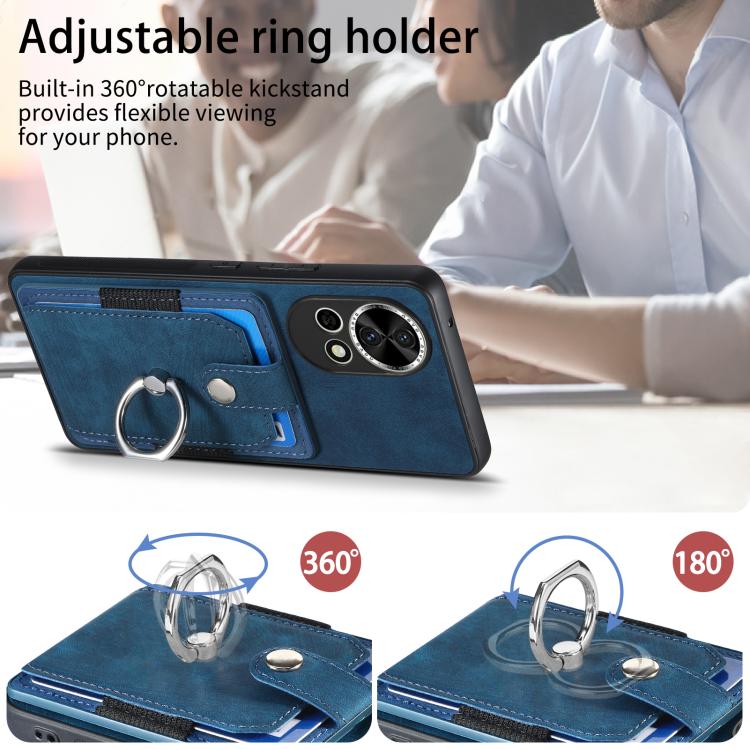 Funda para Teléfono Huawei Nova 13 Pro con Tarjetero y Anillo Tacto de Piel (Azul)
