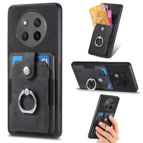 Funda para Teléfono Honor X60 Pro con Tarjetero y Anillo Tacto de Piel (Negra)