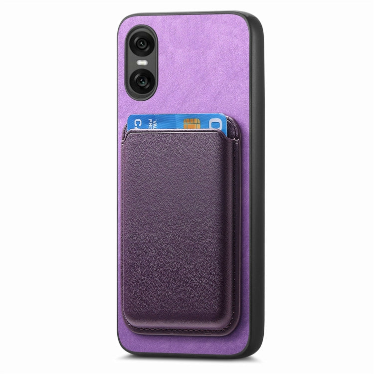 Funda para Teléfono Sony Xperia 1 Vi Retro Magsafe Card Bag PU con Tapa Trasera (Púrpura)