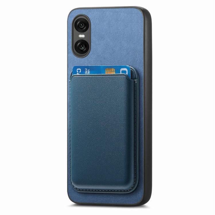Funda para Teléfono Sony Xperia 10 Vi Retro Magsafe Card Bag PU con Tapa Trasera (Azul)