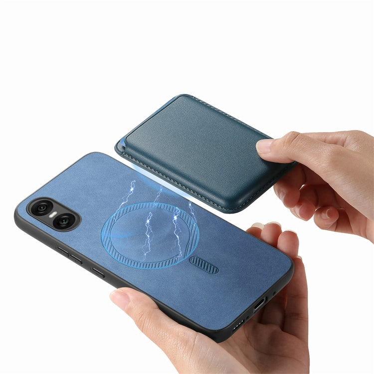 Funda para Teléfono Sony Xperia 10 Vi Retro Magsafe Card Bag PU con Tapa Trasera (Azul)
