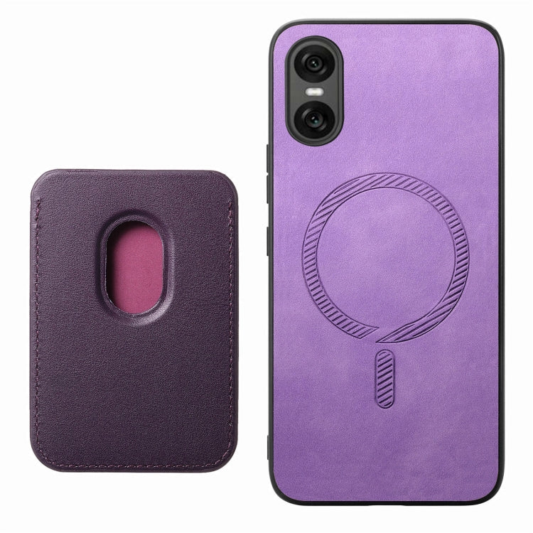 Funda para Teléfono Sony Xperia 10 Vi Retro Magsafe Card Bag Pu con Tapa Trasera (Morado)