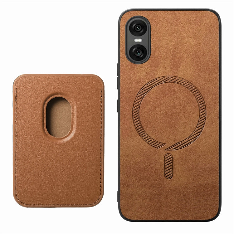 Funda para Teléfono Sony Xperia 10 Vi Retro Magsafe Card Bag PU con Tapa Trasera (Marrón)
