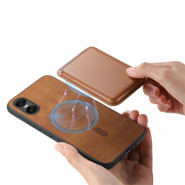 Funda para Teléfono Sony Xperia 10 Vi Retro Magsafe Card Bag PU con Tapa Trasera (Marrón)
