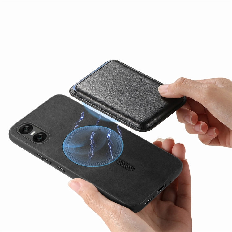Funda para Teléfono Sony Xperia 10 Vi Retro Magsafe Card Bag PU con Tapa Trasera (Negra)