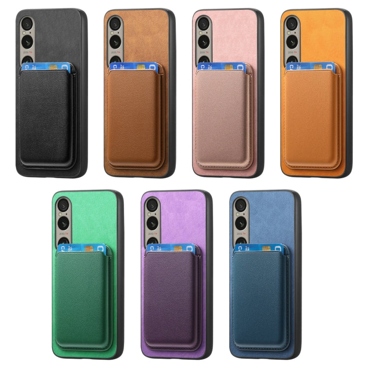 Funda para Teléfono Sony Xperia 1 Vi Retro Magsafe Card Bag PU con Tapa Trasera (Púrpura)