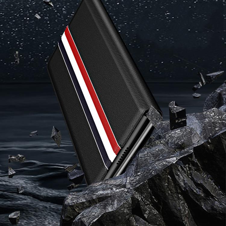 Funda trasera de PU con textura de lichi para Samsung Galaxy Z Fold7 5G con soporte (roja)