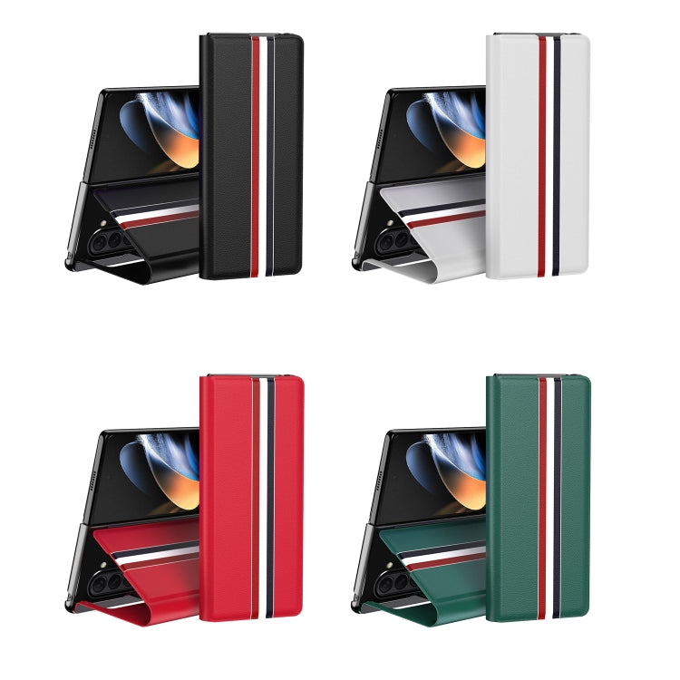 Funda trasera de PU con textura de lichi para Samsung Galaxy Z Fold7 5G con soporte (verde)